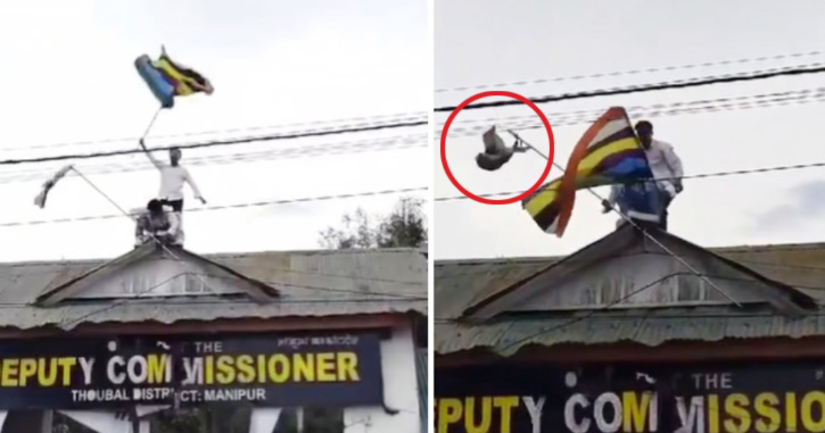 মনিপুরে ভারতের পতাকা নামিয়ে নতুন পতাকা উড়াল শিক্ষার্থীরা