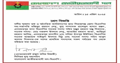 সিরাজগঞ্জে ৮ বিএনপি নেতাকে বহিষ্কার