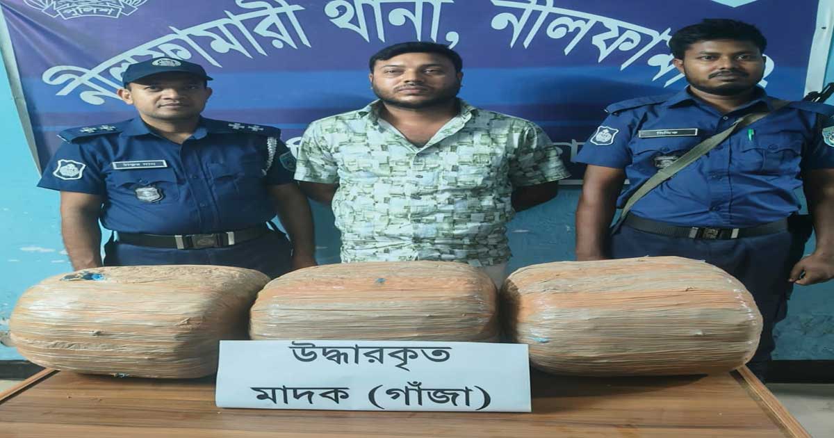 নীলফামারীতে কুরিয়ারে আসা ১৫  কেজি গাজাসহ যুবক আটক