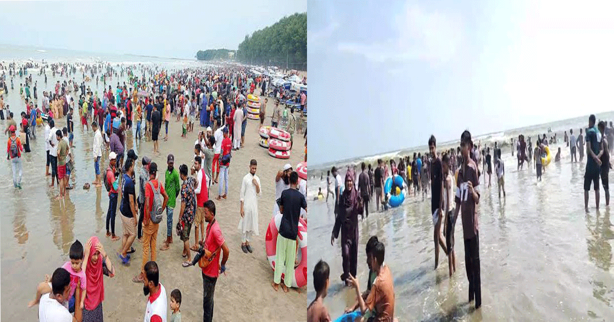 পর্যটক ও স্থানীয়দের পদভারে মুখরিত কক্সবাজার সমুদ্র সৈকত