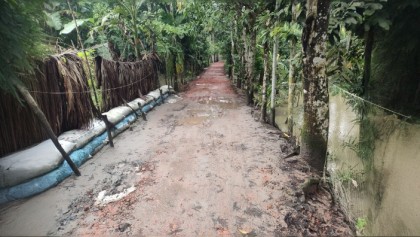 অতি জোয়ারে রাজাপুরের ৮ কিলোমিটার পাকা সড়ক বিধ্বস্ত, চরম দুর্ভোগে শিক্ষার্থী ও স্থানীয়রা

