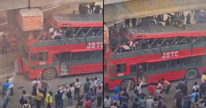 ফার্মগেটে এলিভেটেড এক্সপ্রেসওয়ের পিলারে বিআরটিসি বাসের ধাক্কা