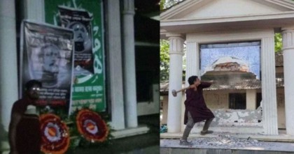 সাতক্ষিরায় রাতে মুজিবের প্রতিকৃতিতে ফুল, প্রতিবাদে দুপুরেই ভাঙচুর