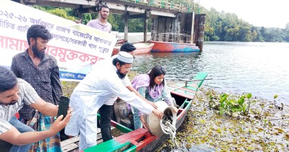 মিরসরাইয়ে মৎস্য উৎপাদন বাড়াতে পোনা মাছ অবমুক্ত