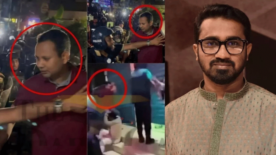 লাল রঙের পোশাক পরিহিত সেই ব্যক্তির পরিচয় জানালেন রাশেদ খাঁন