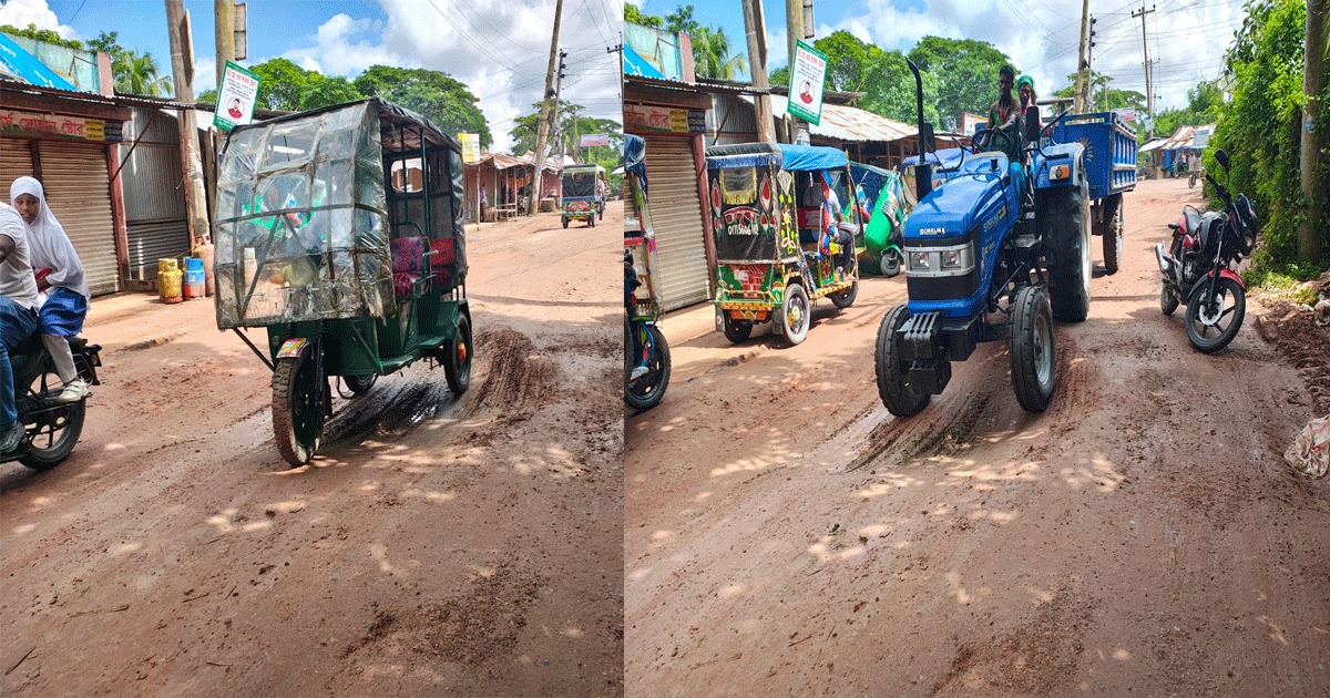 ভোলায় আঞ্চলিক মহাসড়কে মরণফাঁদ, যান চলাচলে ভোগান্তি