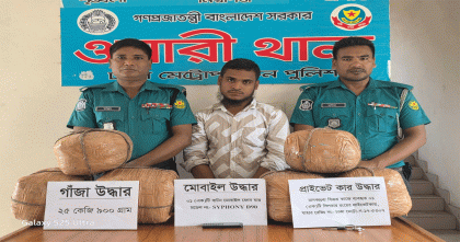 ২৫ কেজি গাঁজা ও প্রাইভেটকারসহ মাদক কারবারি গ্রেপ্তার
