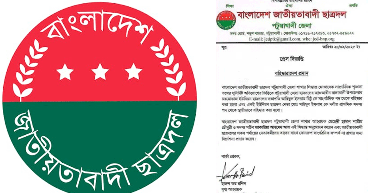 বাংলা এডিশনে সংবাদ প্রকাশের পর দুই ছাত্রদল নেতাকে বহিষ্কার