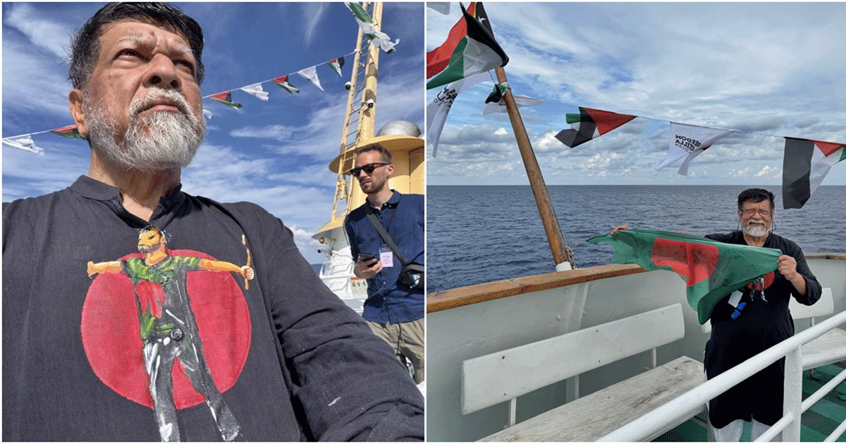 জীবনঝুঁকি নিয়ে গাজার পথে শহিদুল আলম, বুকে আবু সাইদ হাতে লাল-সবুজের পতাকা