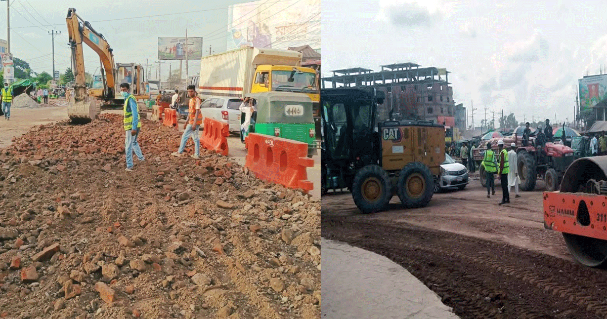 উপদেষ্টা আসবেন বলে আট বছরের খানাখন্দ মহাসড়ক তড়িঘড়ি করে সংস্কার শুরু
