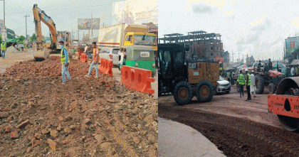 উপদেষ্টা আসবেন বলে আট বছরের খানাখন্দ মহাসড়ক তড়িঘড়ি করে সংস্কার শুরু
