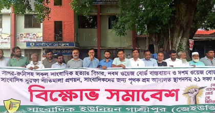 সাগর-রুনি হত্যার বিচারসহ ২১ দফা বাস্তবায়নে দাবিতে সাংবাদিক ইউনিয়নের বিক্ষোভ সমাবেশ 