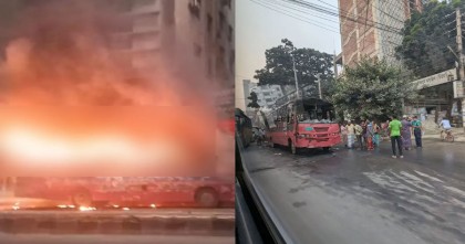 রাজধানীতে দুই বাসে আগুন