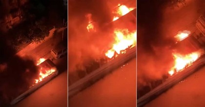 রাজধানীতে আবারও বাসে আগুন