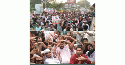 কসবা-আখাউড়ায় মনোনয়ন পুনর্বিবেচনার দাবিতে কাফনের কাপড় পরে বিএনপির বিক্ষোভ মিছিল