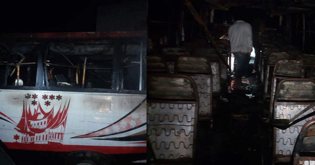ধামরাইয়ে পার্কিং করা বাসে আগুন