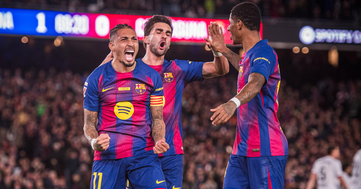 রাফিনিয়ার জোড়া গোলে ওসাসুনাকে হারিয়ে লা লিগায় শীর্ষে আরও এগিয়ে বার্সেলোনা