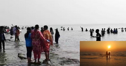 কুয়াকাটায় নতুন বছরের প্রথম সূর্য উদয় দেখতে পর্যটকদের ভীড়