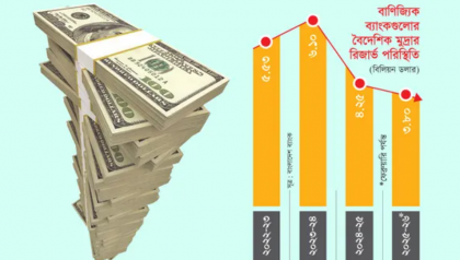বাণিজ্যিক ব্যাংকের ডলার রিজার্ভ নেমে ৩.৮০ বিলিয়ন ডলারে

