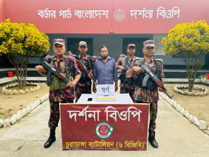 দর্শনায় ১০টি স্বর্ণের বারসহ বিজিবির হাতে চোরাকারবারি আটক 