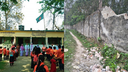 ঝুঁকিপূর্ণ প্রাচীর ও দখলে রাস্তায় বিপদে জিকে প্রাইমারি স্কুলগামী শিশুরা