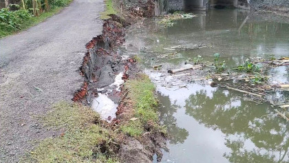 ঝালকাঠিতে খাল খননে ধসে পড়ল গুরুত্বপূর্ণ সড়ক