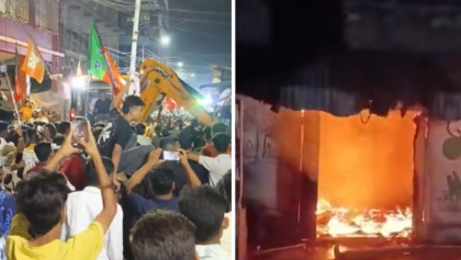 কলকাতায় বুলডোজার দিয়ে মাংসের দোকানে বিজেপি সমর্থকদের তাণ্ডব 