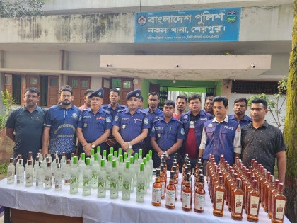 ভূষির বস্তায় লুকানো ১০৮ বোতল বিদেশি মদ উদ্ধার, নকলায় আটক ৩