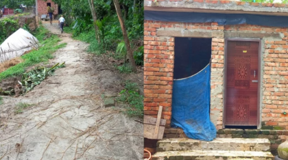টাঙ্গাইলে রাস্তার ইট তুলে ইউপি সদস্যের বাড়িতে বাথরুম নির্মাণের অভিযোগ