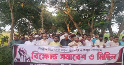 মুজিবনগর সীমান্তে অবৈধ পুশ-ইন ও সীমান্ত হত্যা বন্ধের দাবিতে বিক্ষোভ