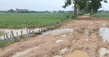 ঢলের পানিতে ভেঙে গেছে সড়ক, চরম দুর্ভোগে হাজারো মানুষ