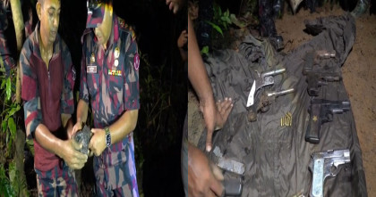 সাতছড়ির জঙ্গলে মাটির নিচে মিলল ৬ পিস্তল, ৭ ম্যাগাজিন ও ২২ রাউন্ড গুলি