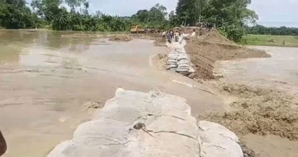 হবিগঞ্জে খোয়াইয়ের বাঁধে ফের ভাঙন, অর্ধশতাধিক গ্রাম প্লাবনের আশঙ্কা