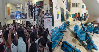রাজশাহী স্টেশনে রাবি শিক্ষার্থীকে মারধরের প্রতিবাদে রেলপথ অবরোধ দাবি না মানায়  স্টেশন ভাংচুর 