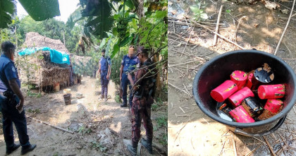 চাঁপাইনবাবগঞ্জ সীমান্ত এলাকায় পুলিশ ও বিজিবির যৌথ অভিযানে ১৯টি ককটেল উদ্ধার