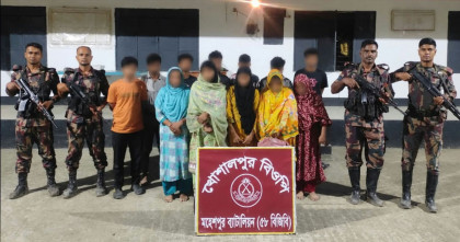 মহেশপুর সীমান্ত দিয়ে অবৈধভাবে ভারতে প্রবেশের চেষ্টাকালে দালাল ১২ জনকে আটক
